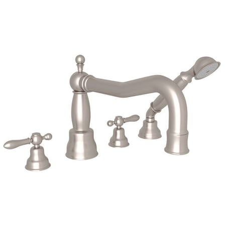 ROHL Arcana 4-Hole Deck Mount Tub Filler With Column Spout AC262LM-STN